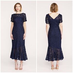 Kay Unger Portia Tea Length Dress in Midnight Blue 6 $308